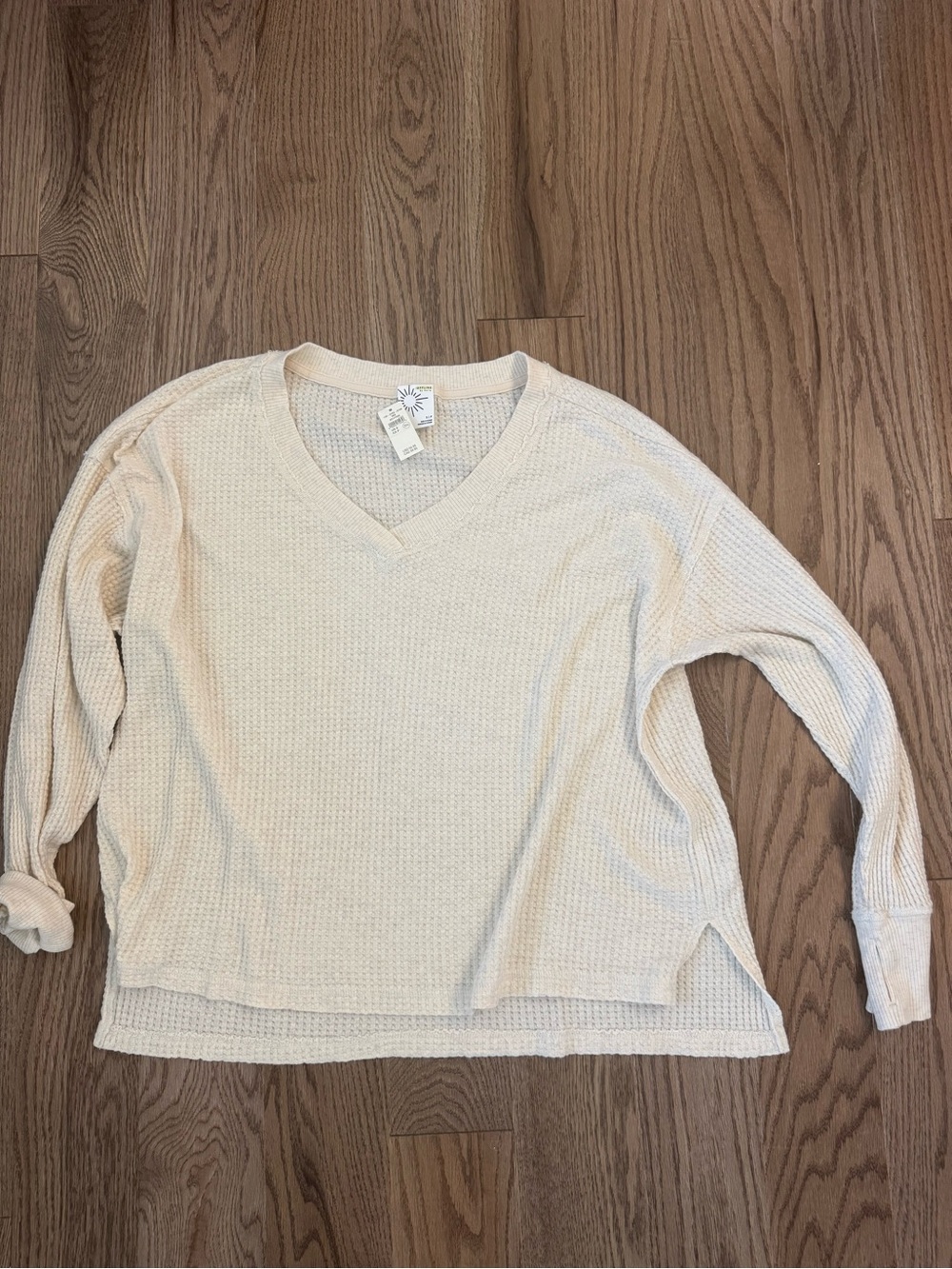 Aerie Cream V-Neck Waffle Knit Pullover